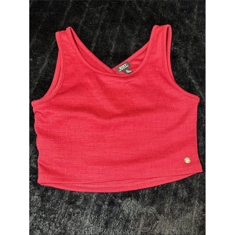 Roxy Good Keepsake Red Burgundy Scoop Neck Crossback Crop Tank Top Large